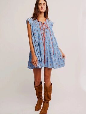 Free People Sundown Mini Dress in Allure Blue